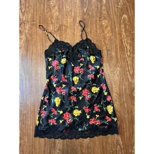 Oscar De La Renta Carnation Floral Nighty Slip Dress Size 32 Women's Black lace
